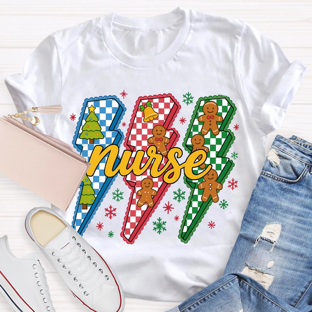 Nurse Colorful Lightning And Snowflakes Christmas T-shirt