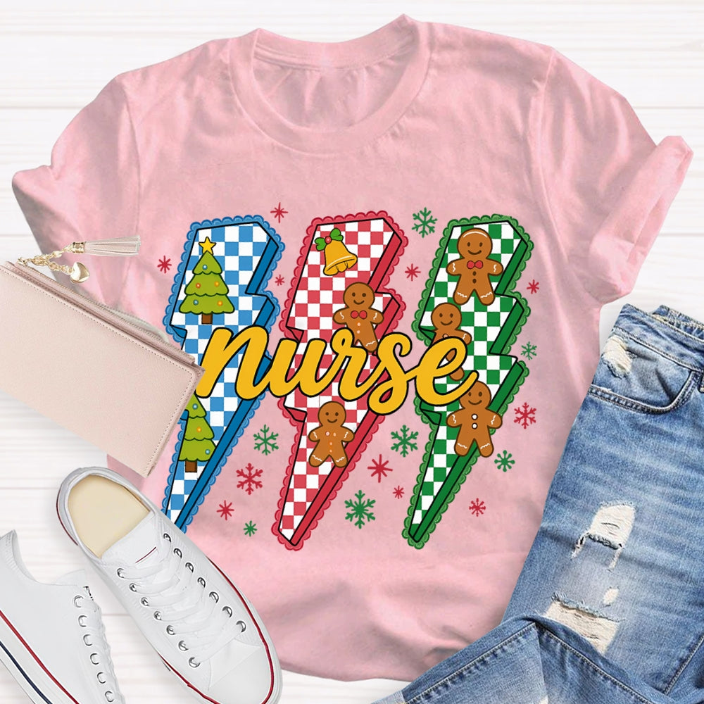 Nurse Colorful Lightning And Snowflakes Christmas T-shirt
