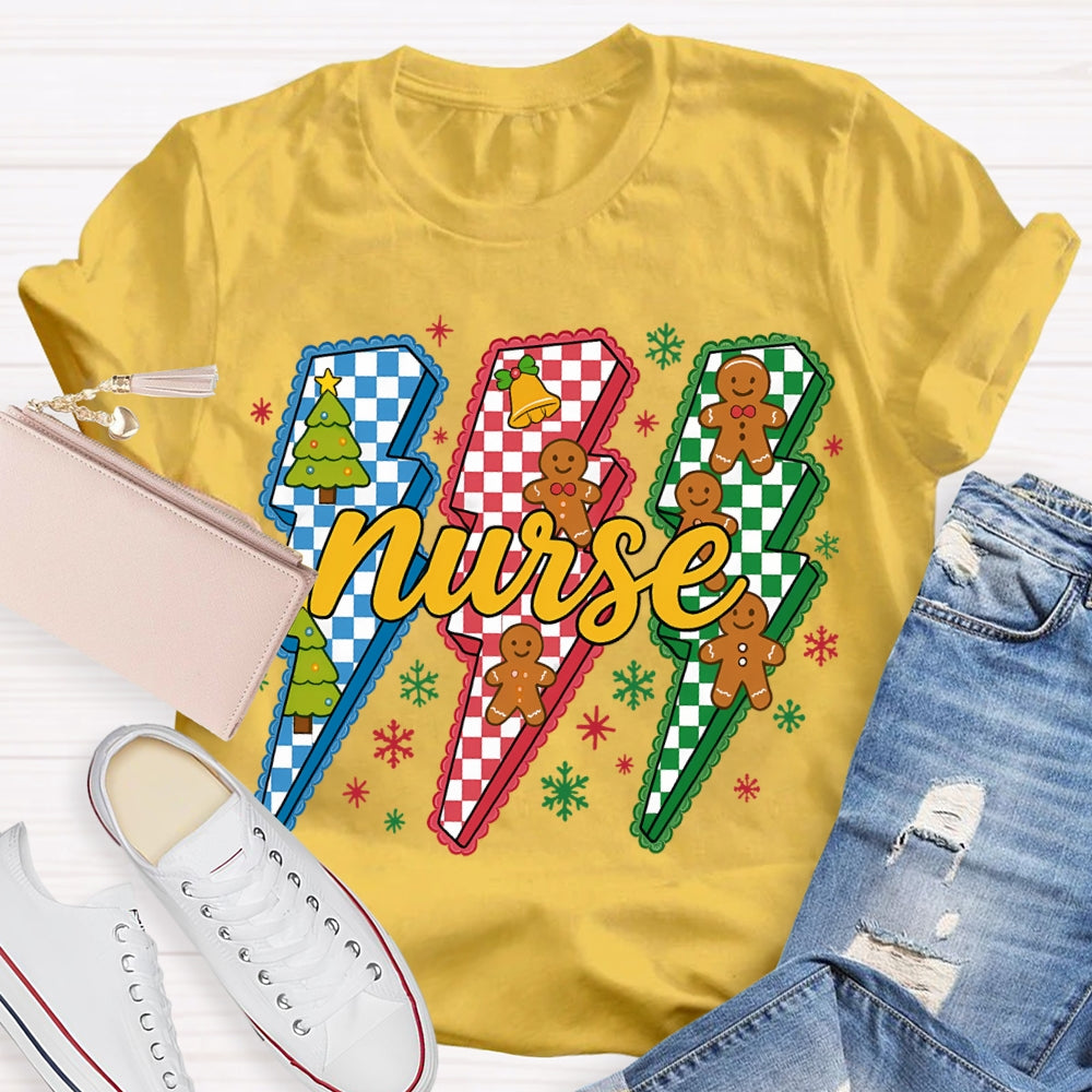 Nurse Colorful Lightning And Snowflakes Christmas T-shirt