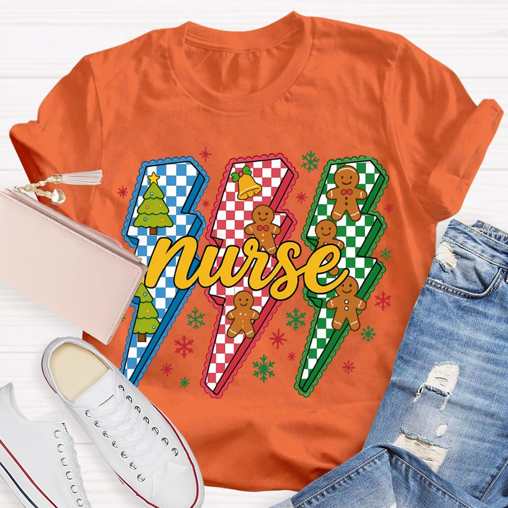 Nurse Colorful Lightning And Snowflakes Christmas T-shirt