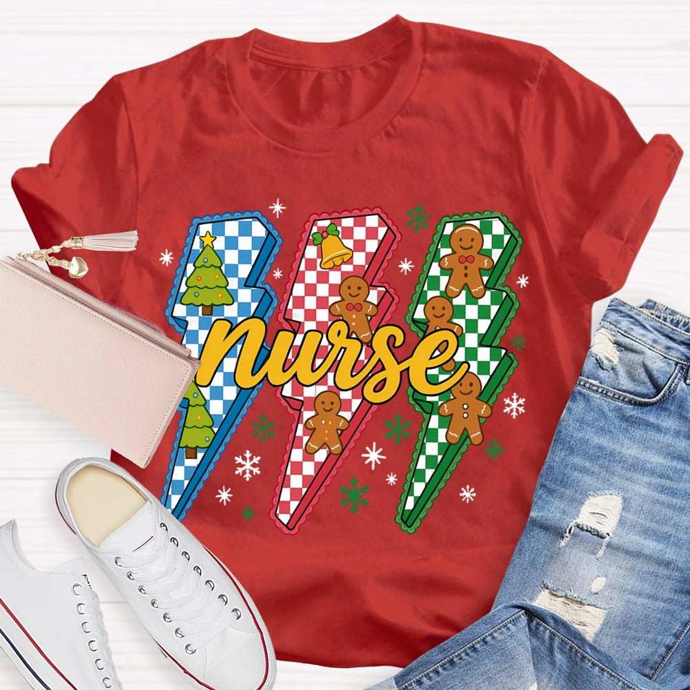 Nurse Colorful Lightning And Snowflakes Christmas T-shirt