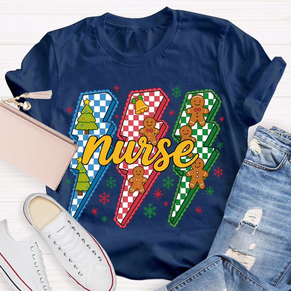 Nurse Colorful Lightning And Snowflakes Christmas T-shirt