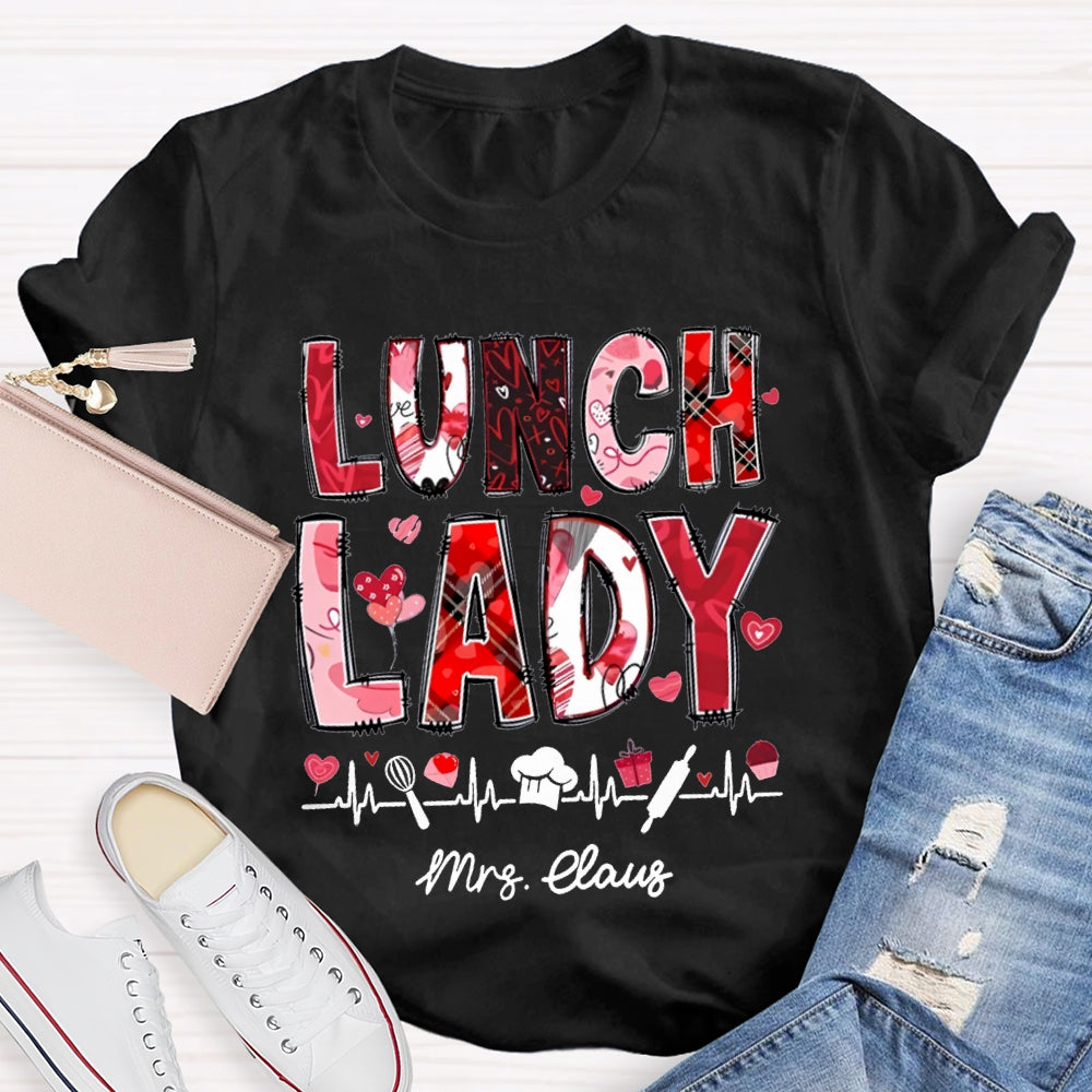 Personalized Name Lunch Lady Pink Font And Hearts T-shirt