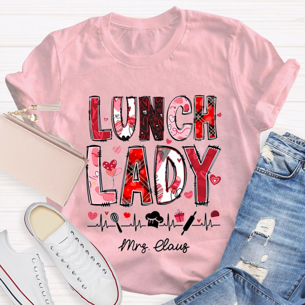 Personalized Name Lunch Lady Pink Font And Hearts T-shirt