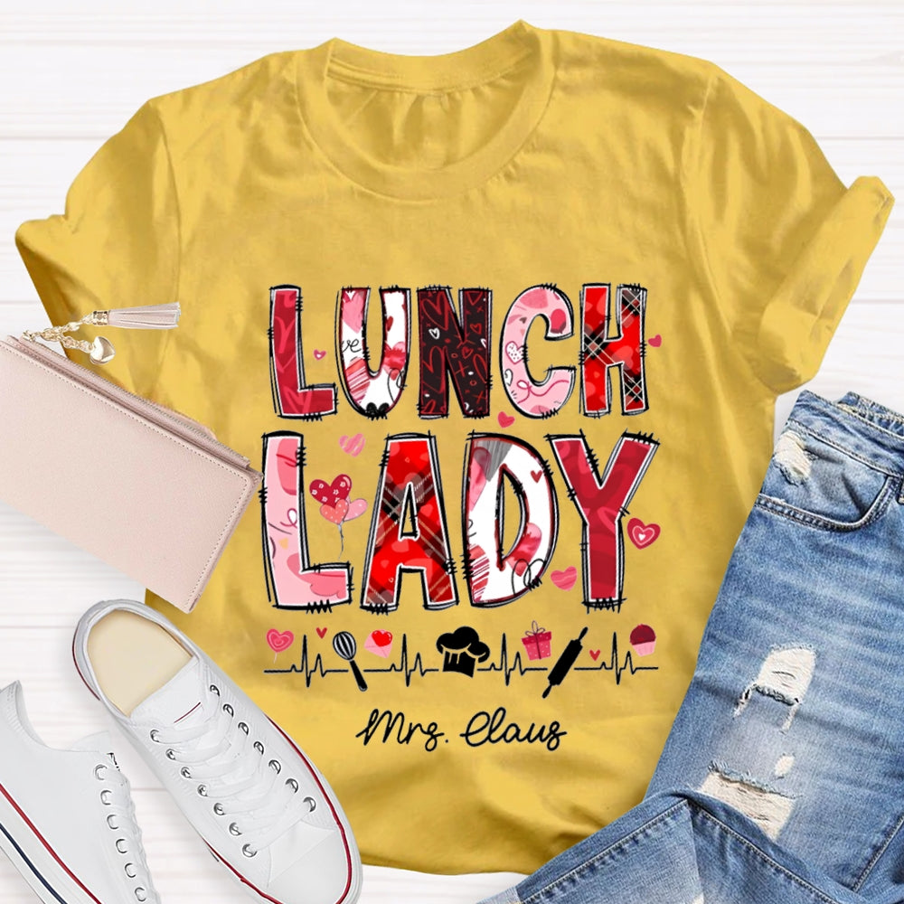 Personalized Name Lunch Lady Pink Font And Hearts T-shirt