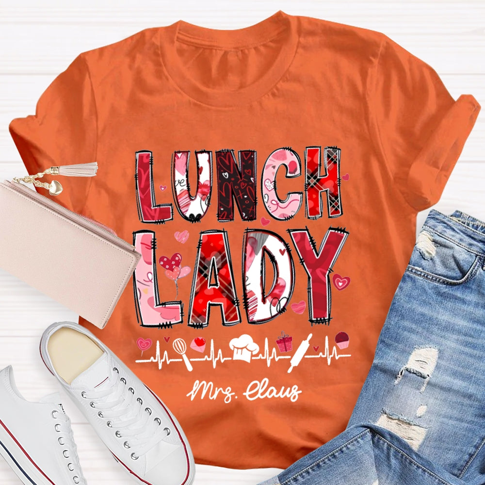 Personalized Name Lunch Lady Pink Font And Hearts T-shirt