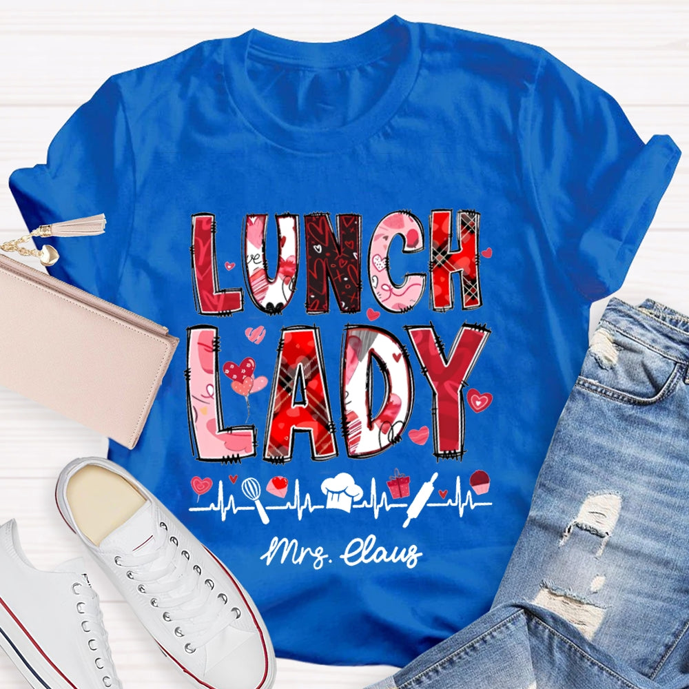 Personalized Name Lunch Lady Pink Font And Hearts T-shirt
