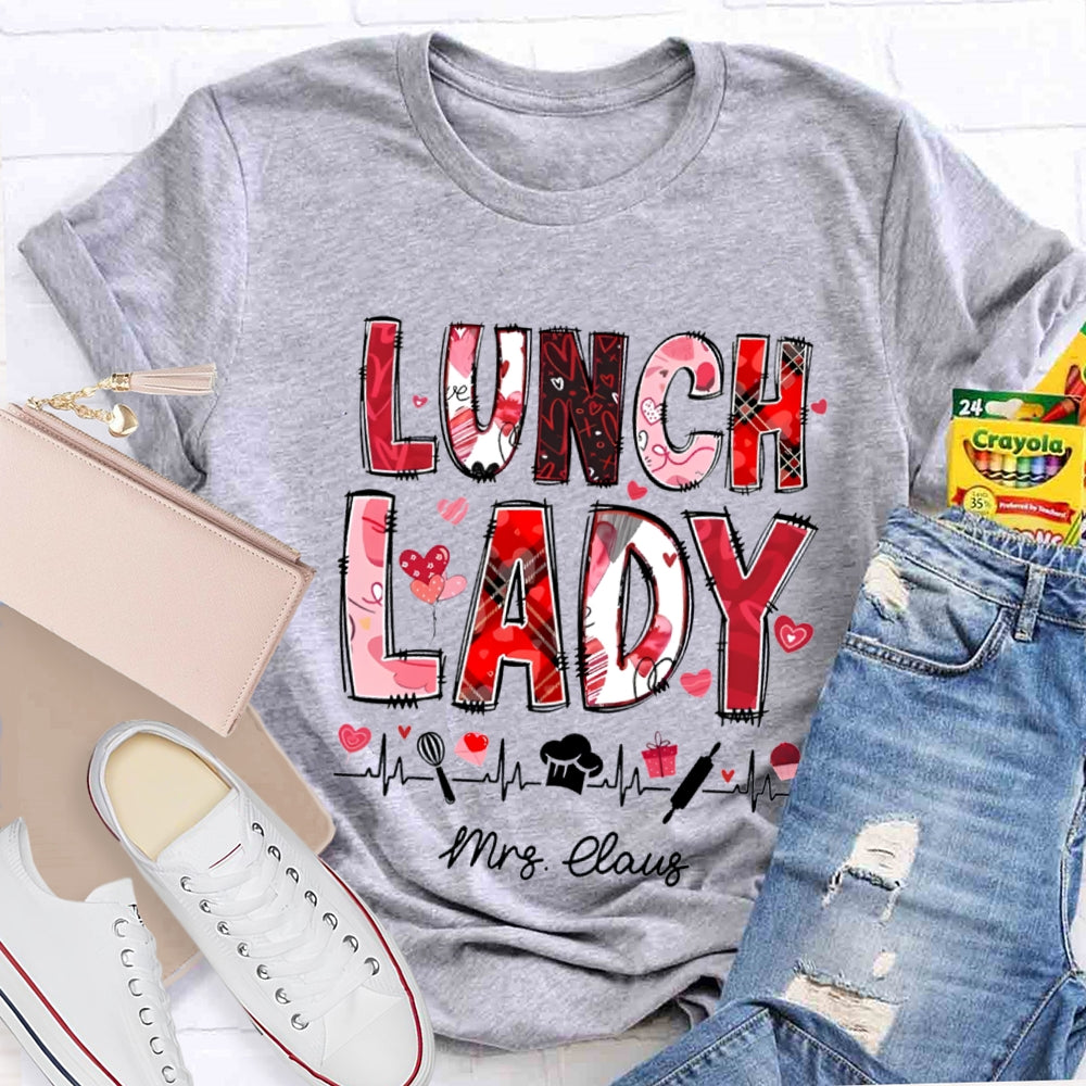 Personalized Name Lunch Lady Pink Font And Hearts T-shirt
