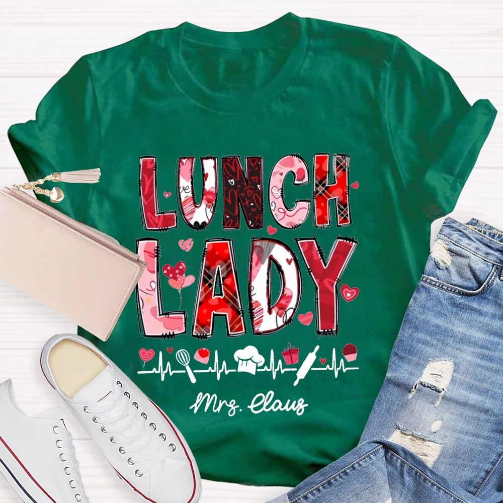 Personalized Name Lunch Lady Pink Font And Hearts T-shirt