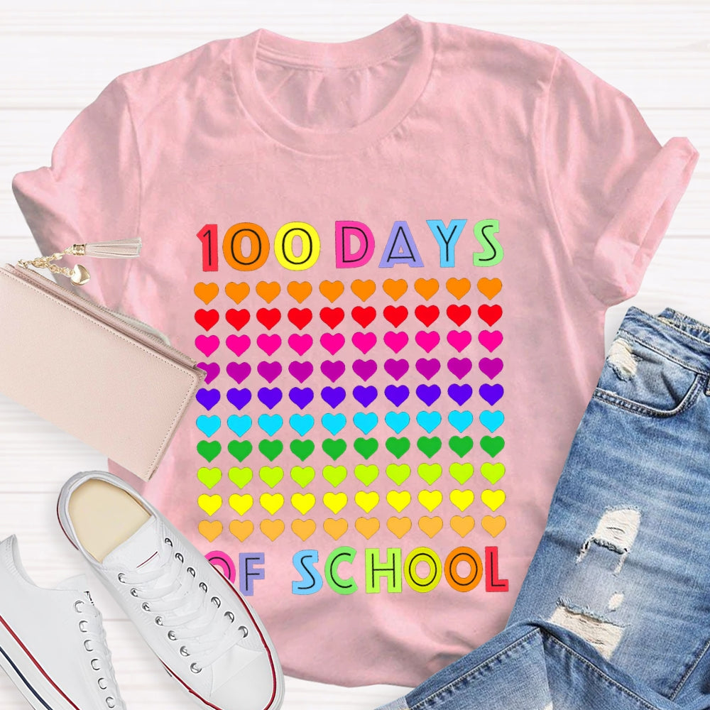 100 Days Of School Colorful Little Hearts T-shirt