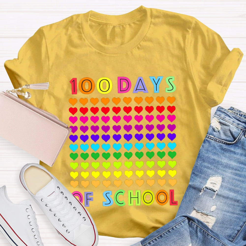100 Days Of School Colorful Little Hearts T-shirt