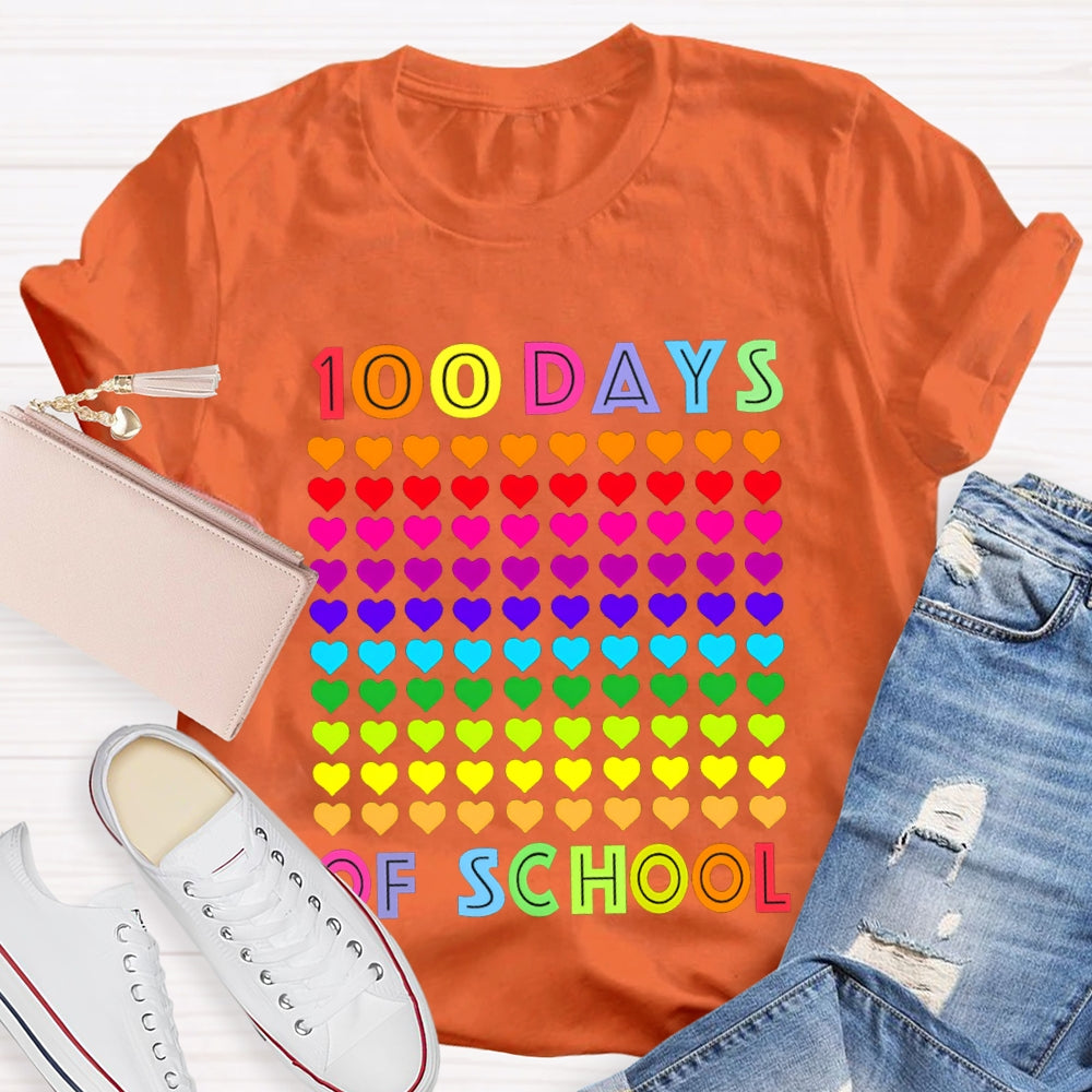 100 Days Of School Colorful Little Hearts T-shirt