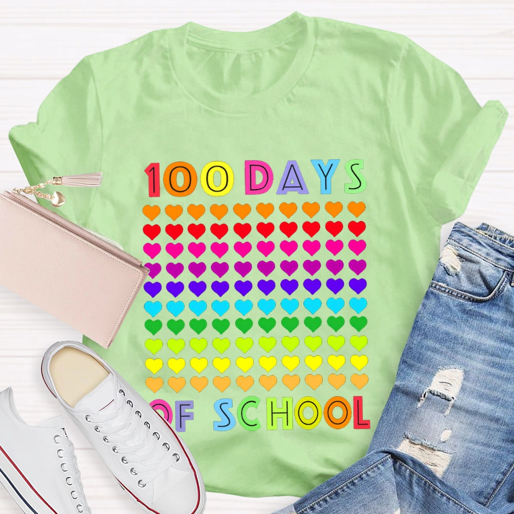 100 Days Of School Colorful Little Hearts T-shirt
