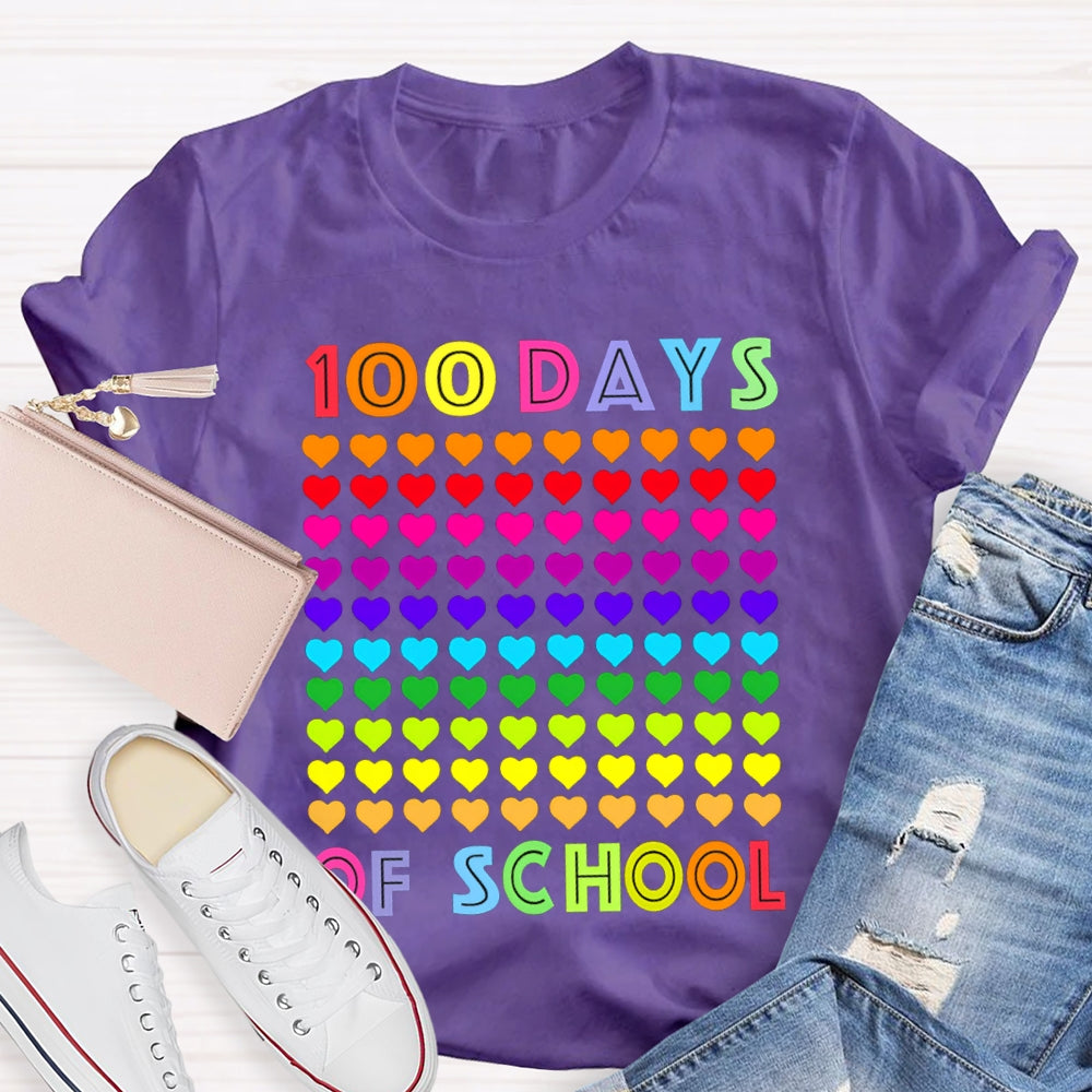 100 Days Of School Colorful Little Hearts T-shirt