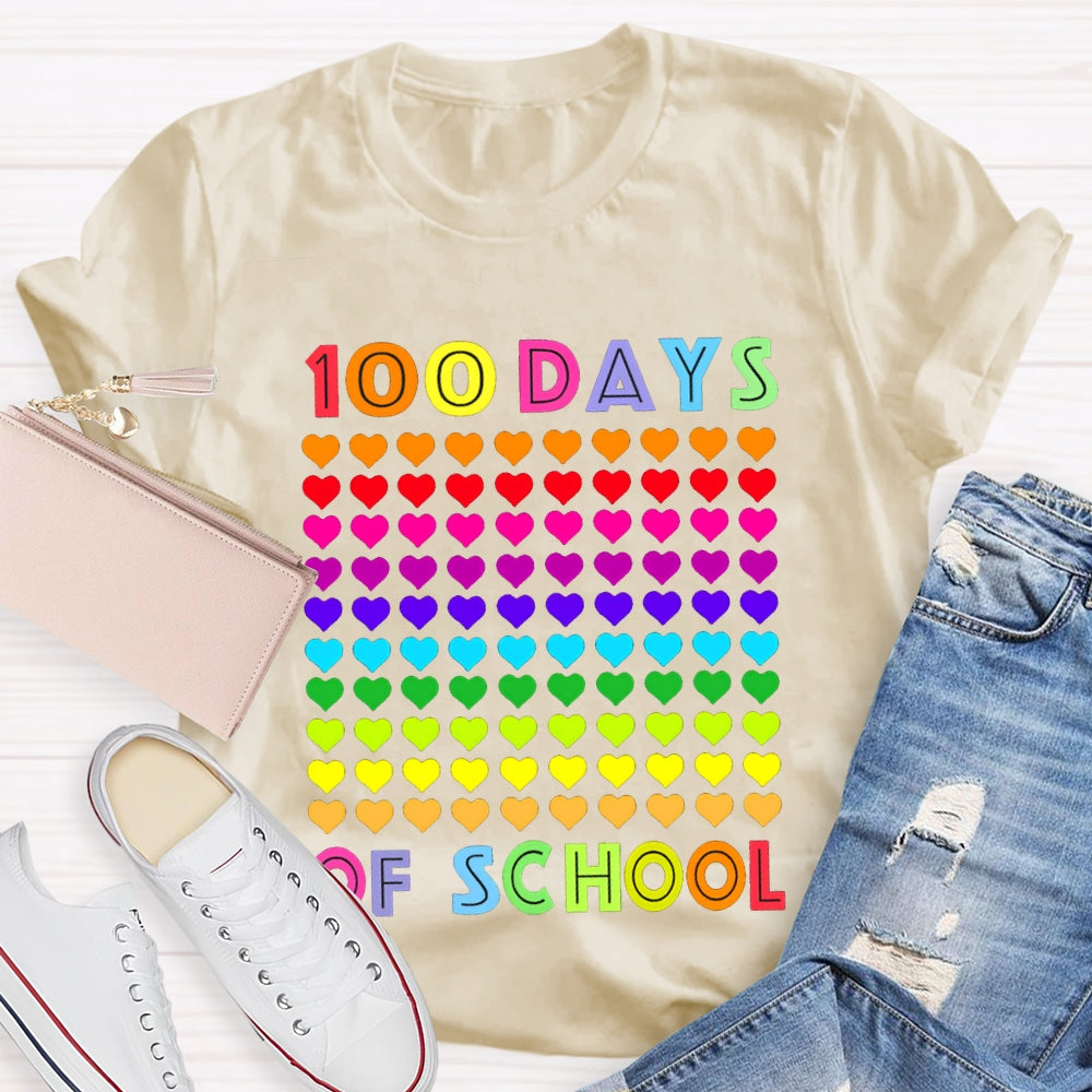 100 Days Of School Colorful Little Hearts T-shirt