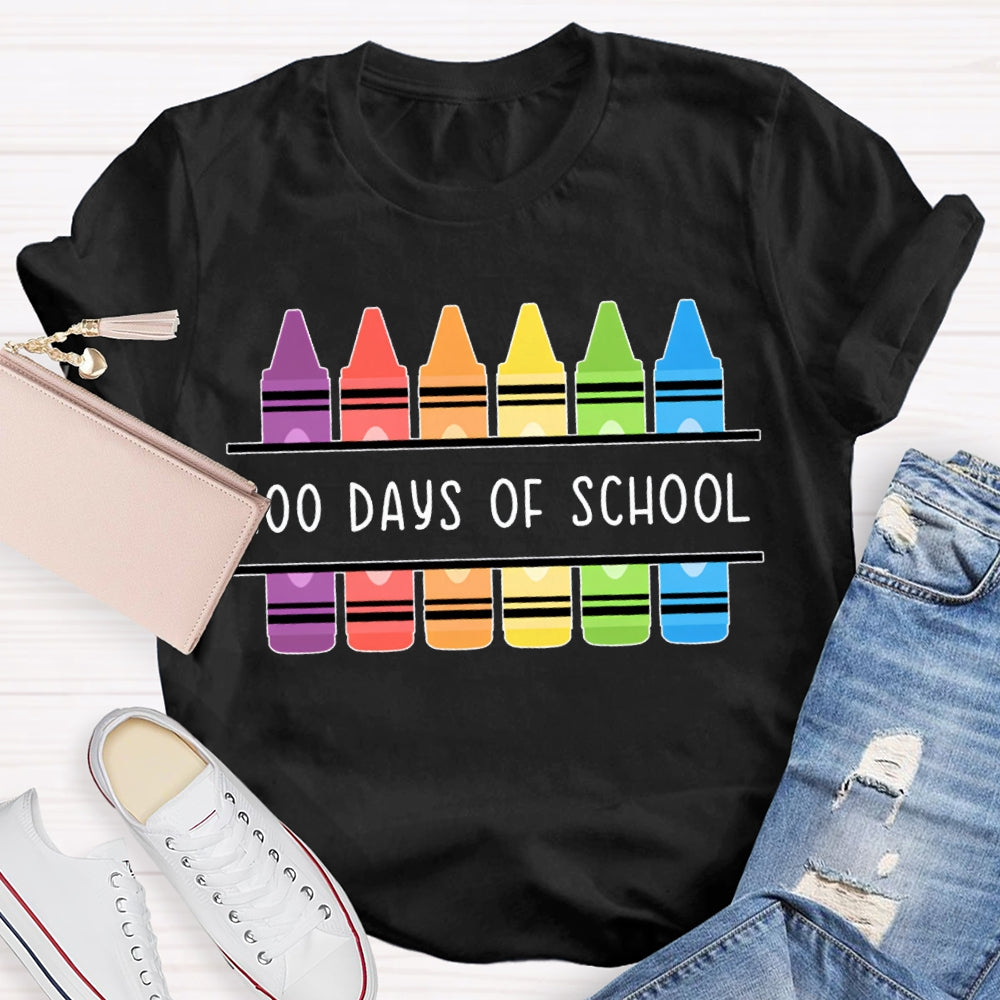 100 Days Of School Colored Crayons T-shirt