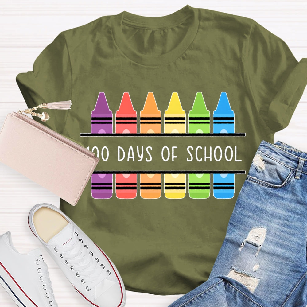 100 Days Of School Colored Crayons T-shirt