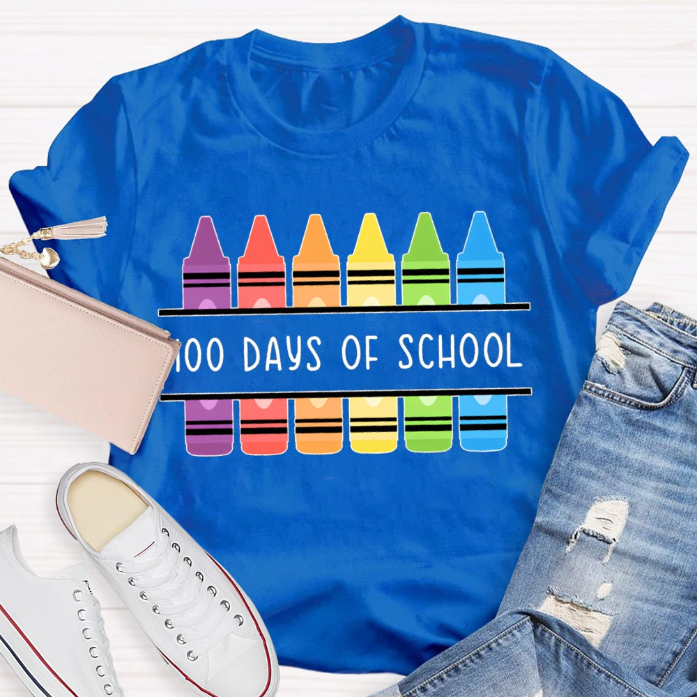 100 Days Of School Colored Crayons T-shirt