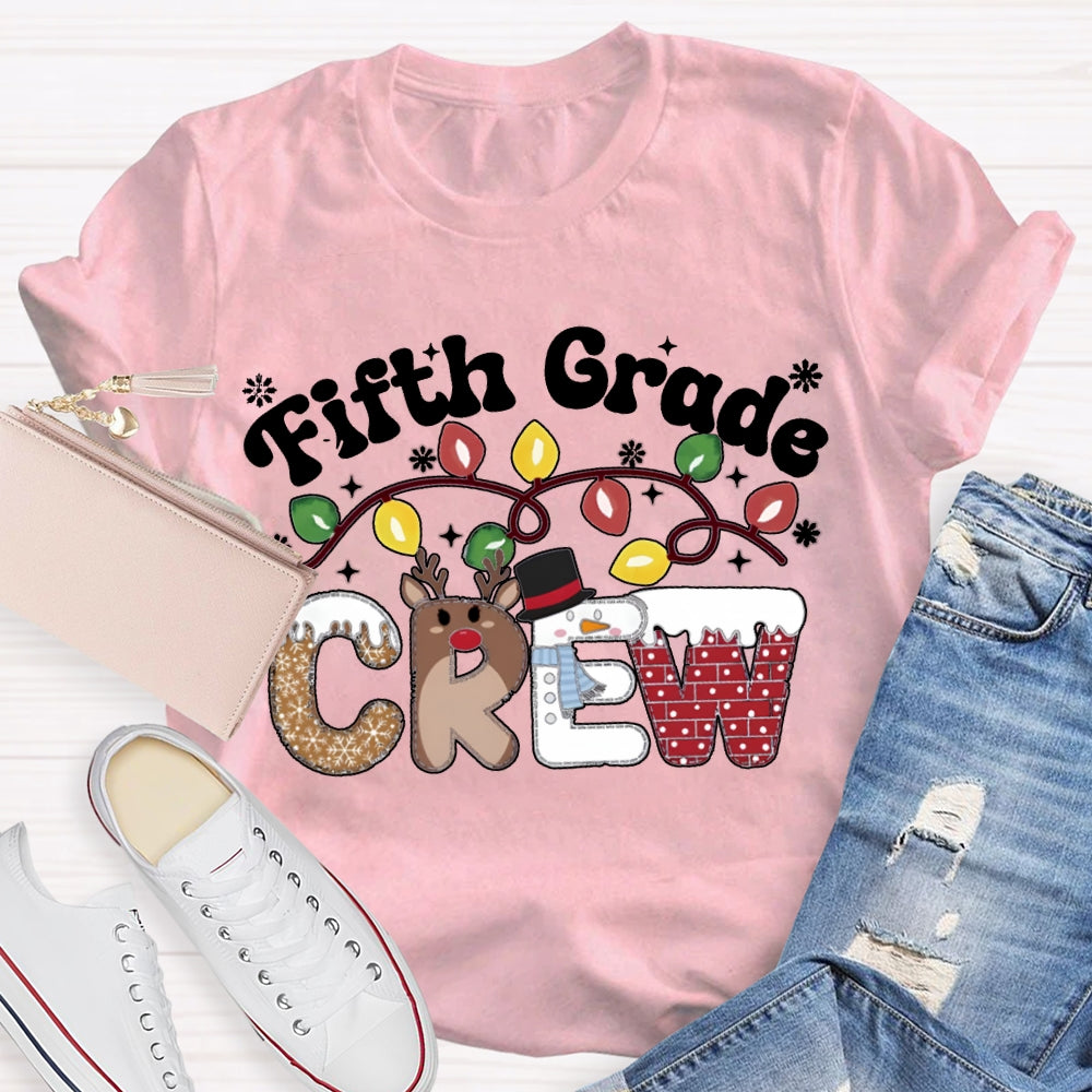 Personalized Grade Fifth Grade Crew Christmas Lights T-shirt