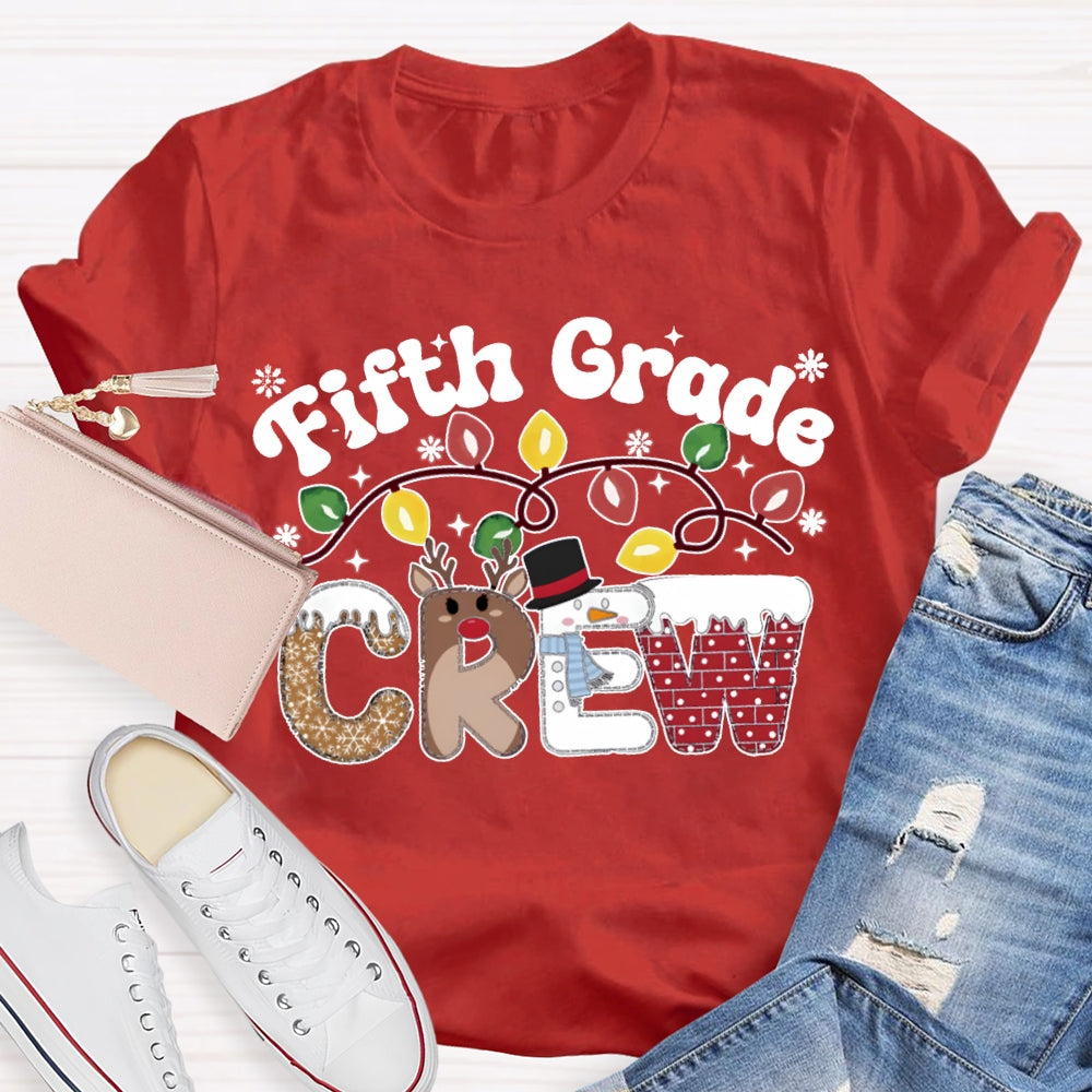 Personalized Grade Fifth Grade Crew Christmas Lights T-shirt