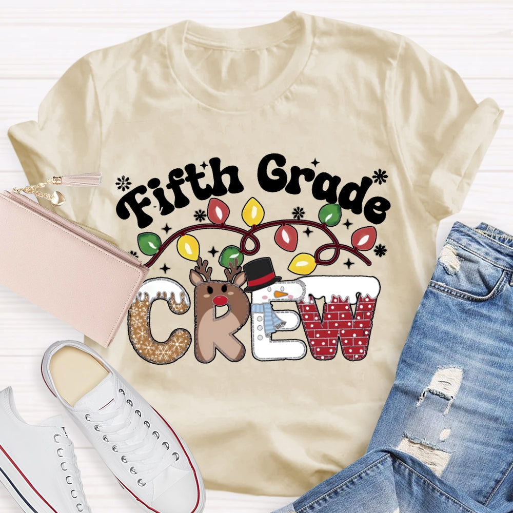 Personalized Grade Fifth Grade Crew Christmas Lights T-shirt
