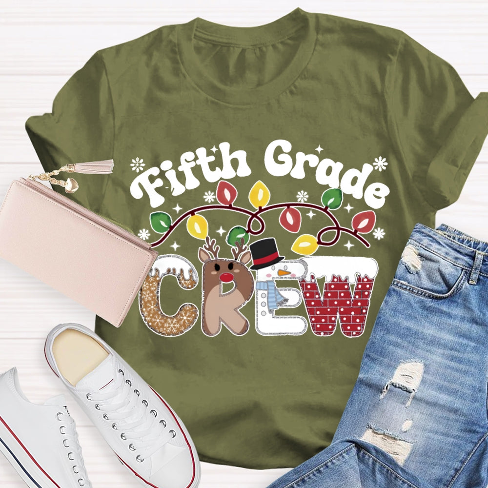 Personalized Grade Fifth Grade Crew Christmas Lights T-shirt
