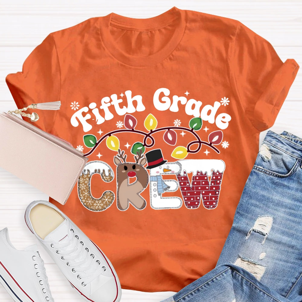 Personalized Grade Fifth Grade Crew Christmas Lights T-shirt