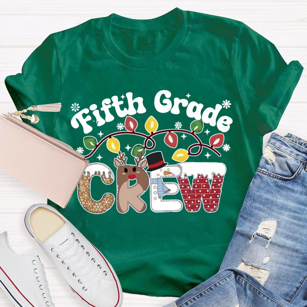 Personalized Grade Fifth Grade Crew Christmas Lights T-shirt