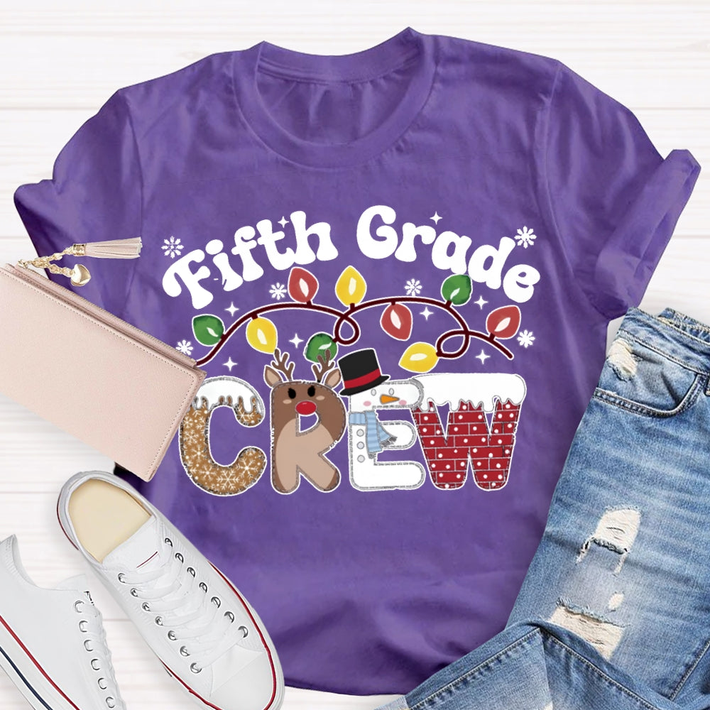 Personalized Grade Fifth Grade Crew Christmas Lights T-shirt