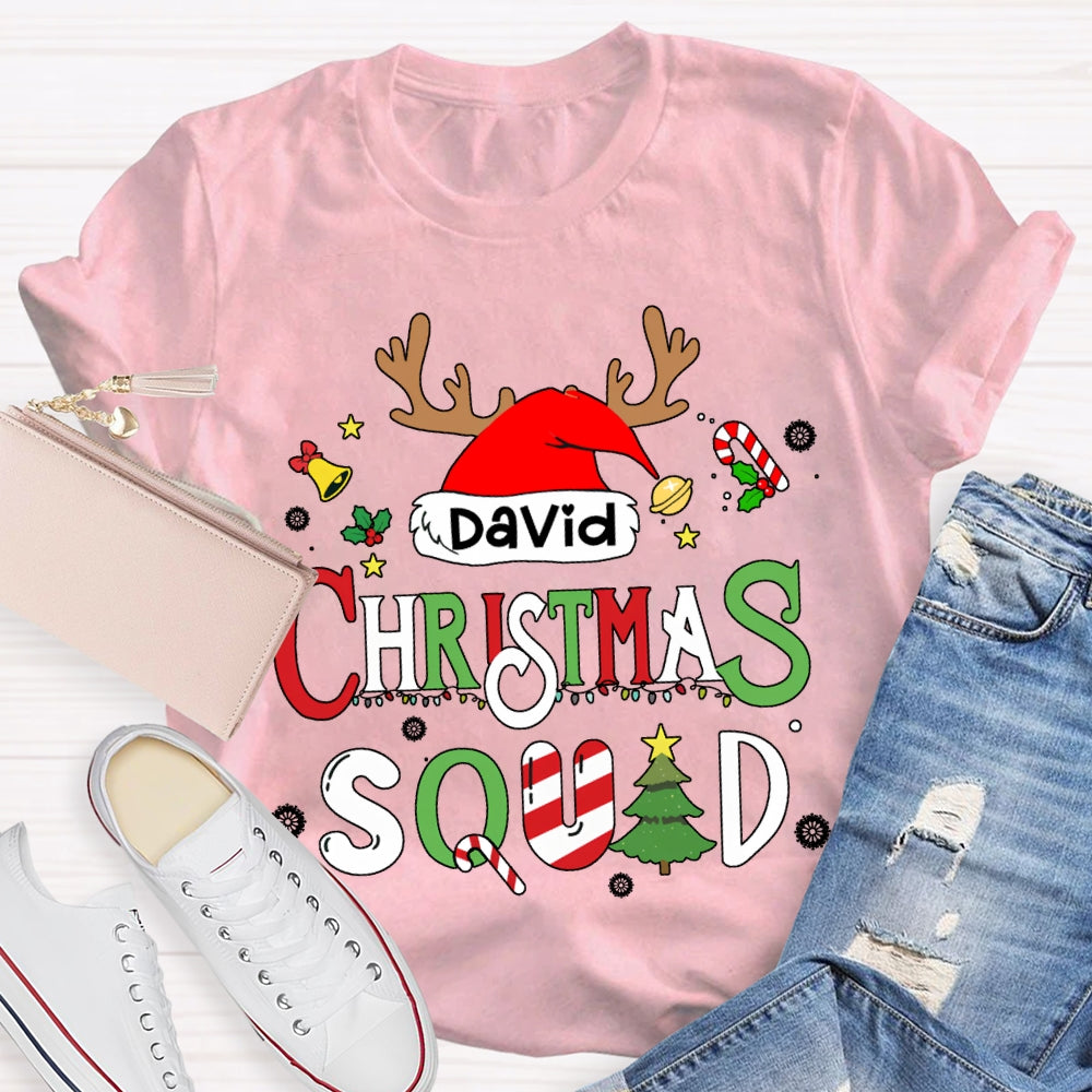 Personalized Name Christmas Squad Christmas Hat And Christmas Fonts T-shirt
