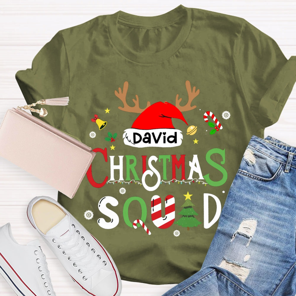 Personalized Name Christmas Squad Christmas Hat And Christmas Fonts T-shirt