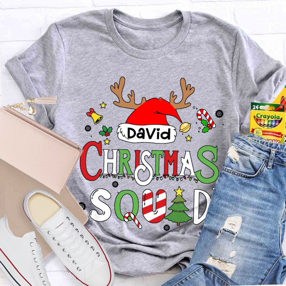 Personalized Name Christmas Squad Christmas Hat And Christmas Fonts T-shirt