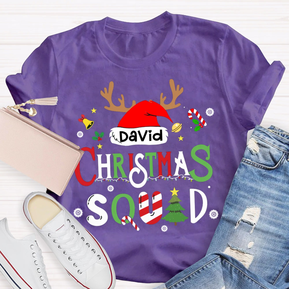 Personalized Name Christmas Squad Christmas Hat And Christmas Fonts T-shirt