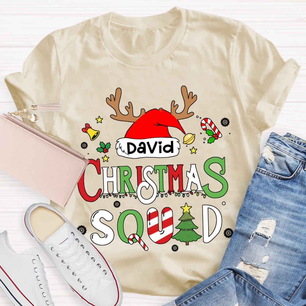 Personalized Name Christmas Squad Christmas Hat And Christmas Fonts T-shirt