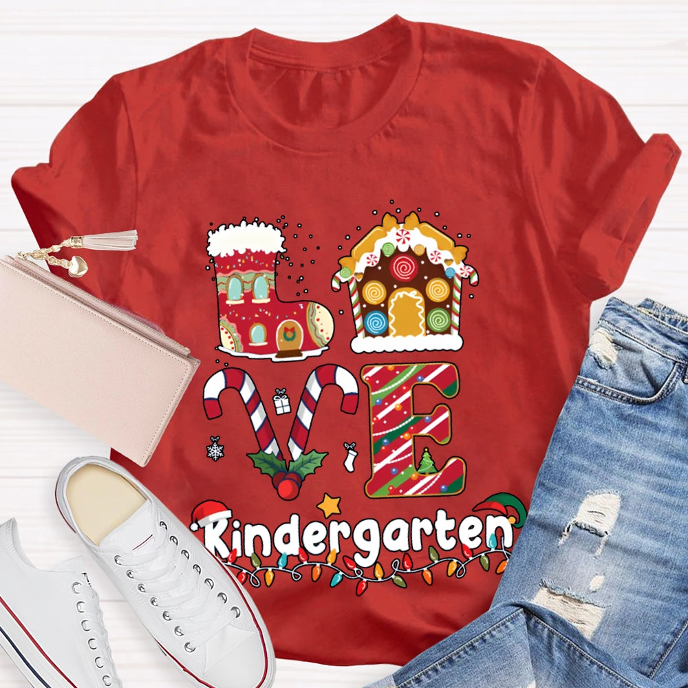 Personalized Grade Love Kindergarten Christmas Lights And Christmas Vibes T-shirt