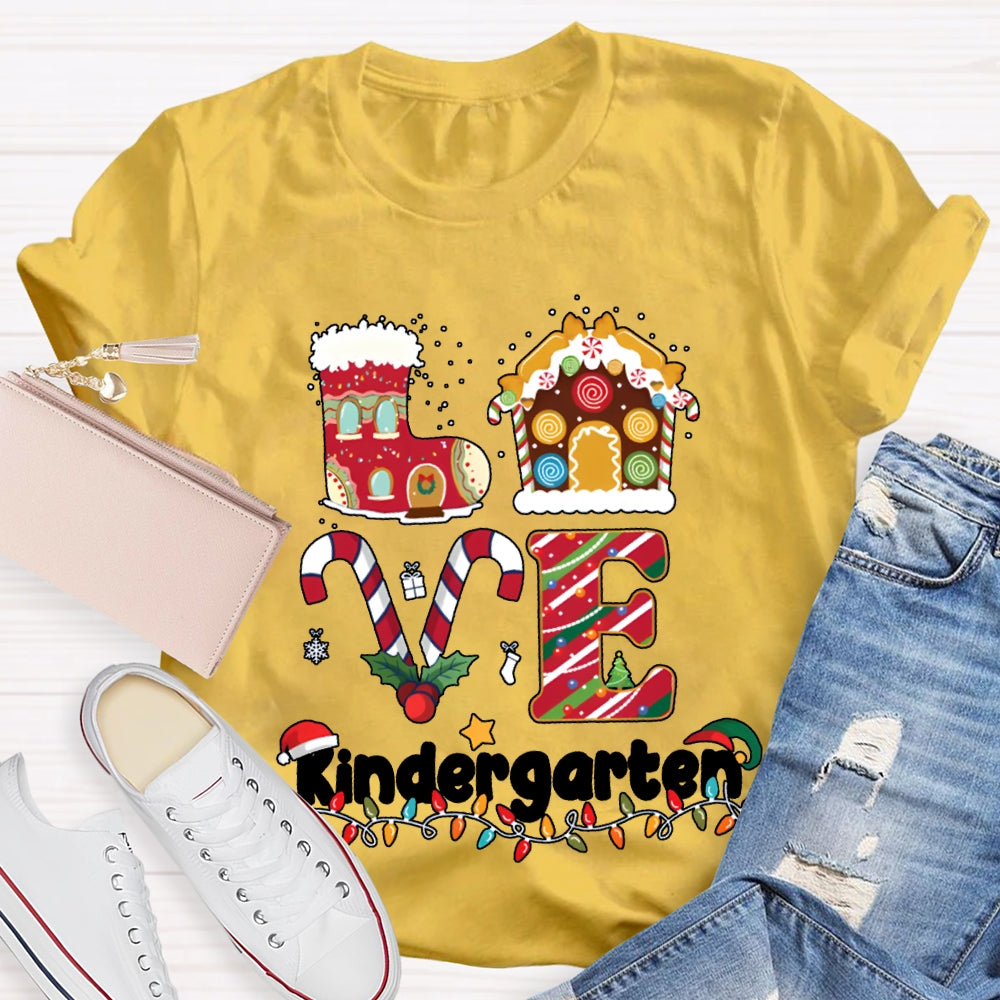 Personalized Grade Love Kindergarten Christmas Lights And Christmas Vibes T-shirt