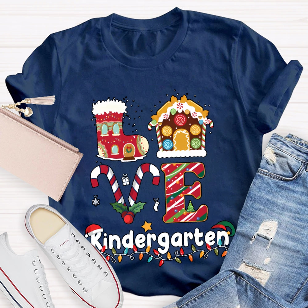 Personalized Grade Love Kindergarten Christmas Lights And Christmas Vibes T-shirt