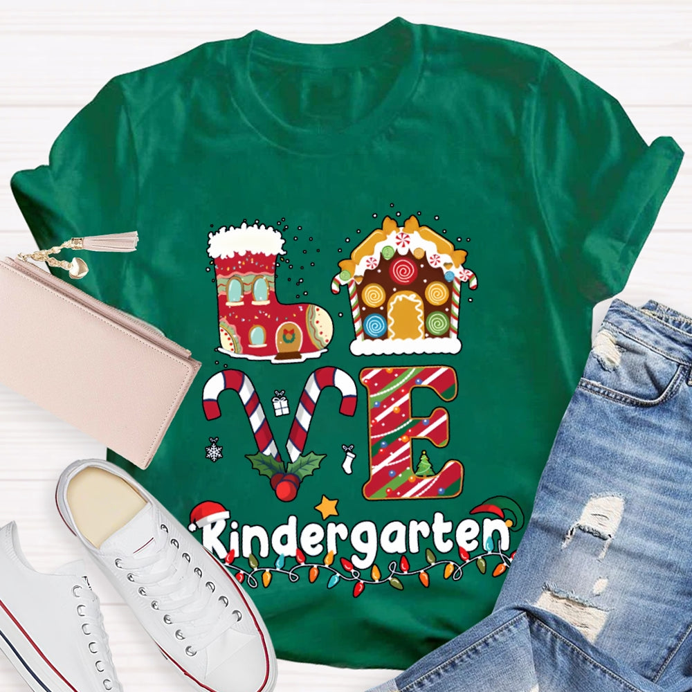 Personalized Grade Love Kindergarten Christmas Lights And Christmas Vibes T-shirt