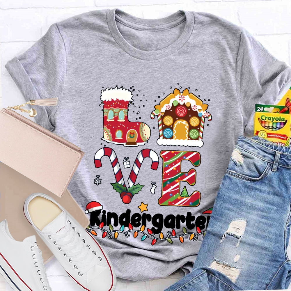 Personalized Grade Love Kindergarten Christmas Lights And Christmas Vibes T-shirt