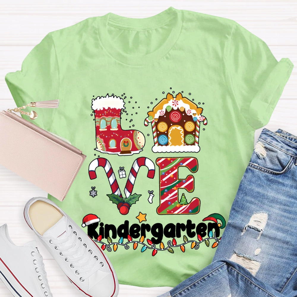 Personalized Grade Love Kindergarten Christmas Lights And Christmas Vibes T-shirt