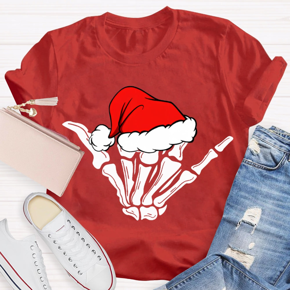 Merry Christmas Vibes Santa Hat And Skull Fingers T-shirt