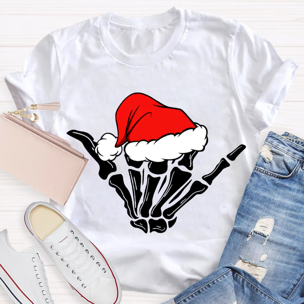 Merry Christmas Vibes Santa Hat And Skull Fingers T-shirt