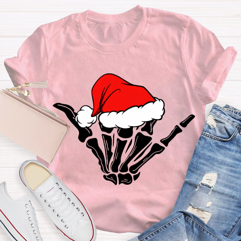 Merry Christmas Vibes Santa Hat And Skull Fingers T-shirt
