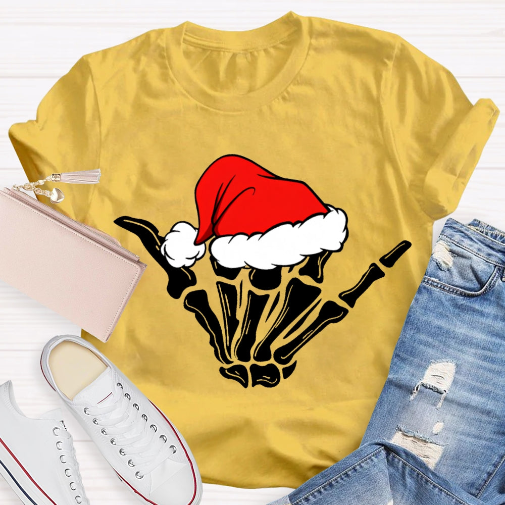Merry Christmas Vibes Santa Hat And Skull Fingers T-shirt