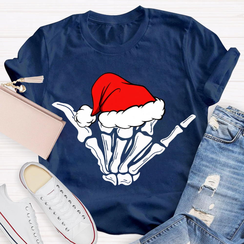 Merry Christmas Vibes Santa Hat And Skull Fingers T-shirt