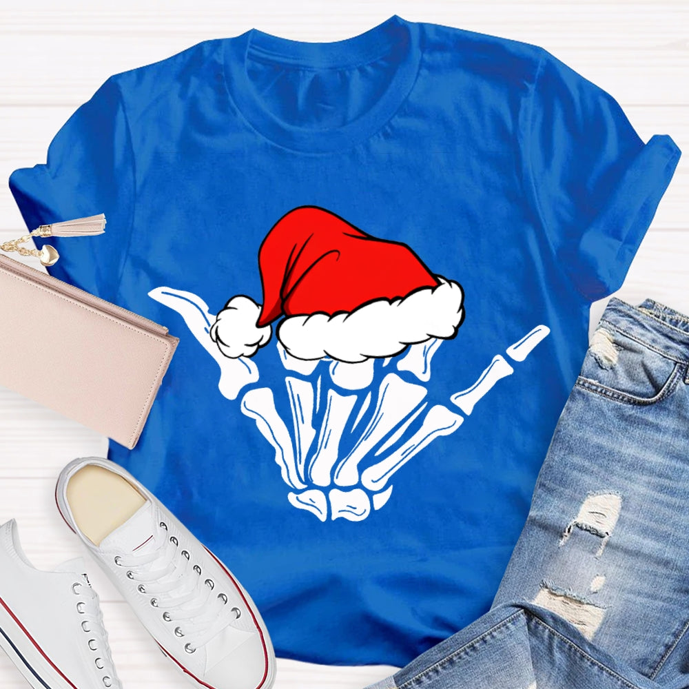 Merry Christmas Vibes Santa Hat And Skull Fingers T-shirt