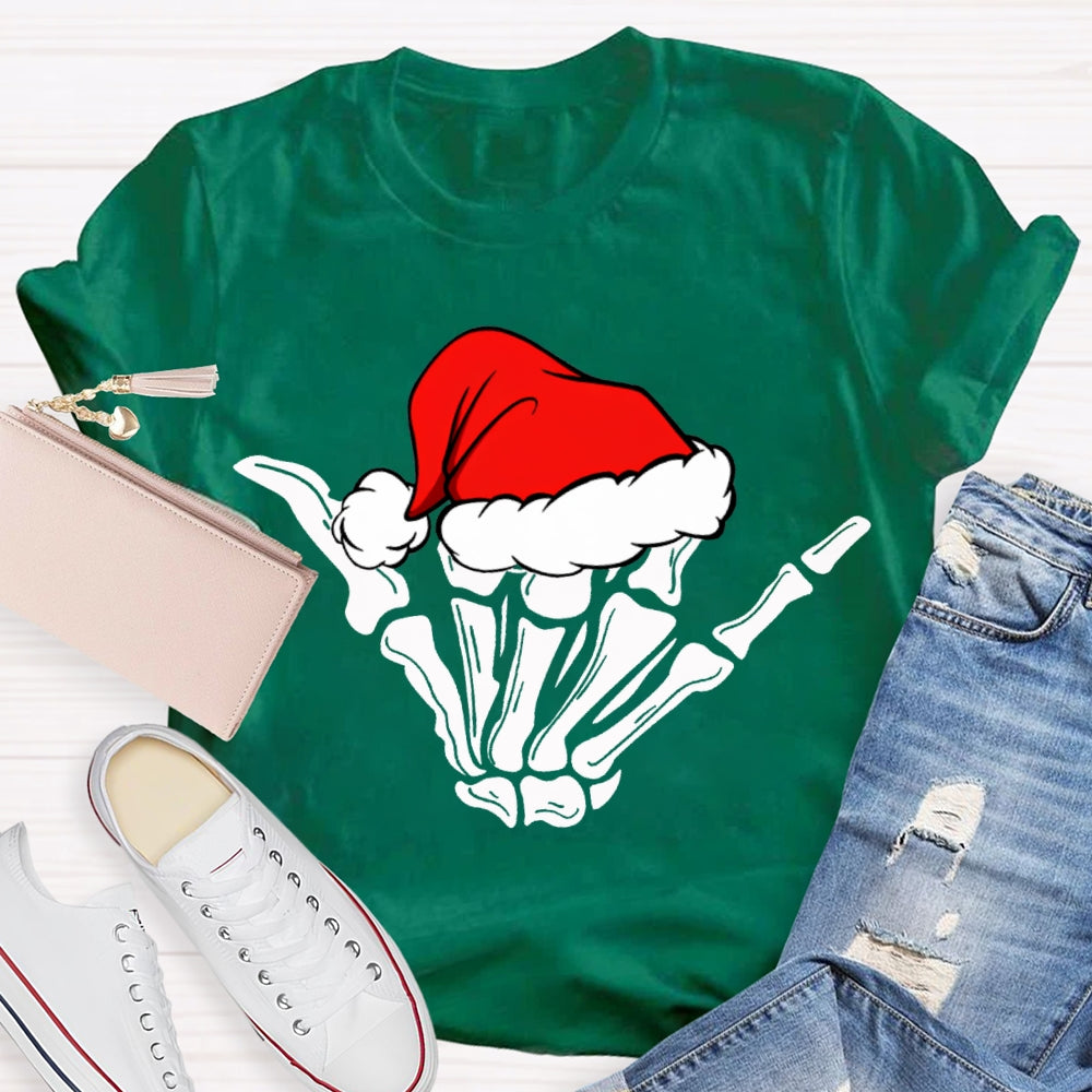 Merry Christmas Vibes Santa Hat And Skull Fingers T-shirt