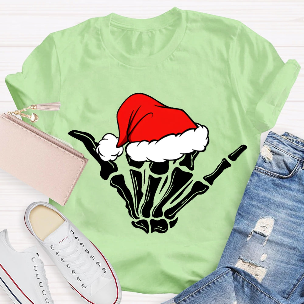 Merry Christmas Vibes Santa Hat And Skull Fingers T-shirt