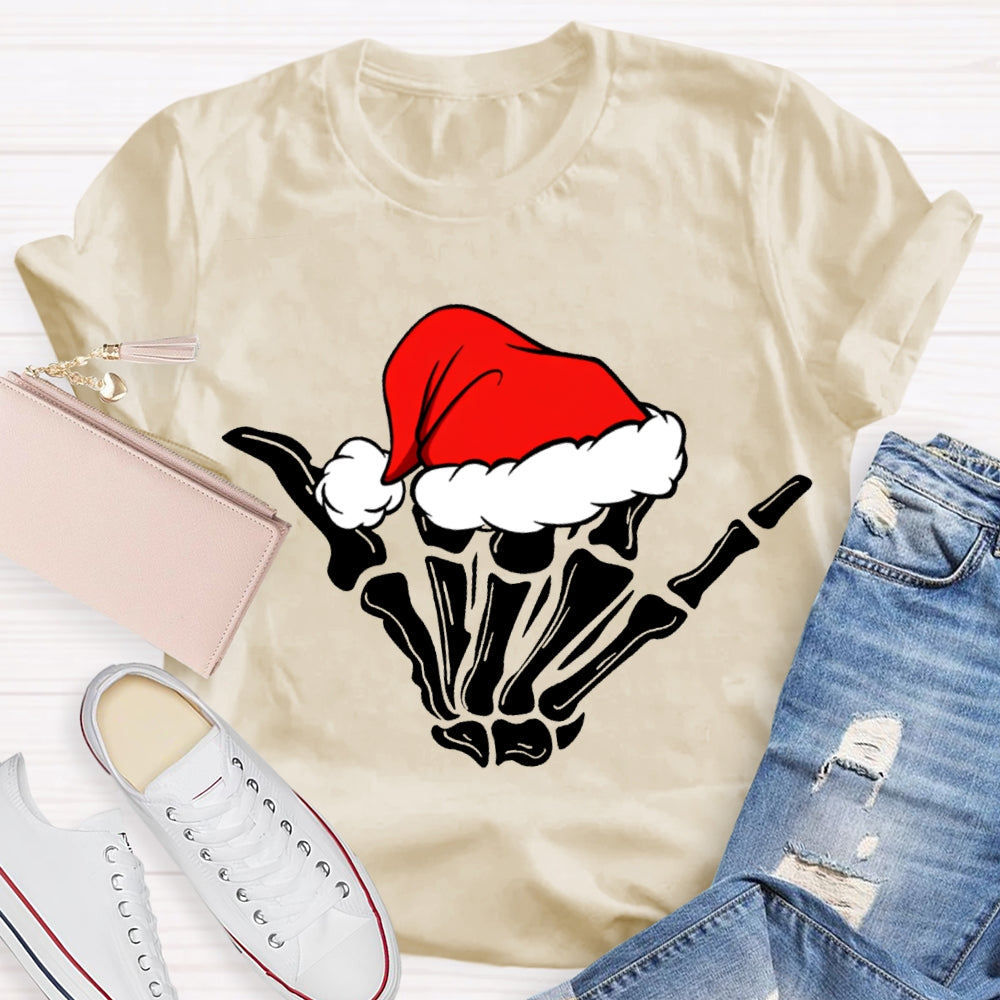 Merry Christmas Vibes Santa Hat And Skull Fingers T-shirt