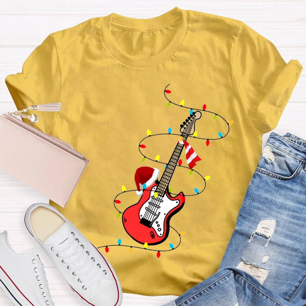 Christmas Music Teacher Guitar And Christmas Lights T-shirt